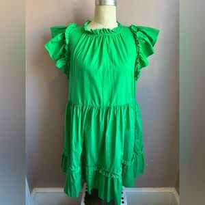 House of Harlow 1960 Flutter Sleeve Tiered Mini Dress in Green